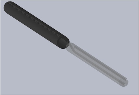 This is a SolidWorks picture of our proposed final design. The outer component can be seen on the left, and the inner component is on the right (injection component not shown).