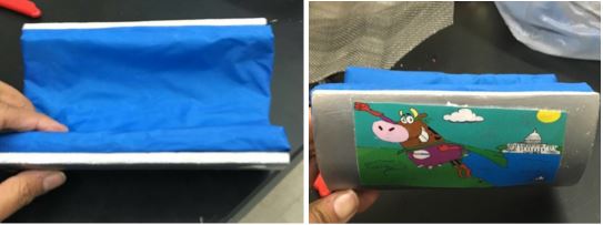The final prototype of the trough element of the design featuring Willy the Supercow.