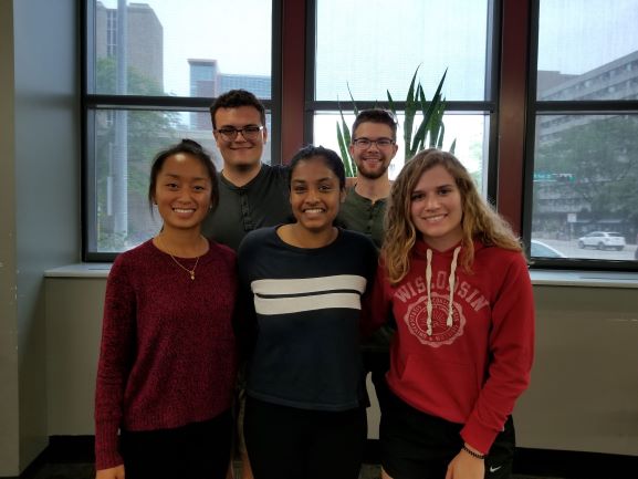 Team members from left to right: (front) Lisa Xiong, Kavya Vasan, Samantha Barr; (back) Hunter Hefti, Zachary Gahl