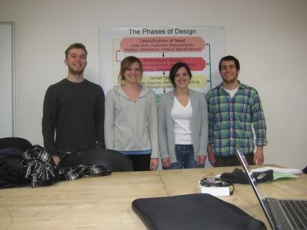 The EWH Water Filtration design group from left to right: Brad Lindevig, Karin Rasmussen, Claire Wardrop, Nick Shiley