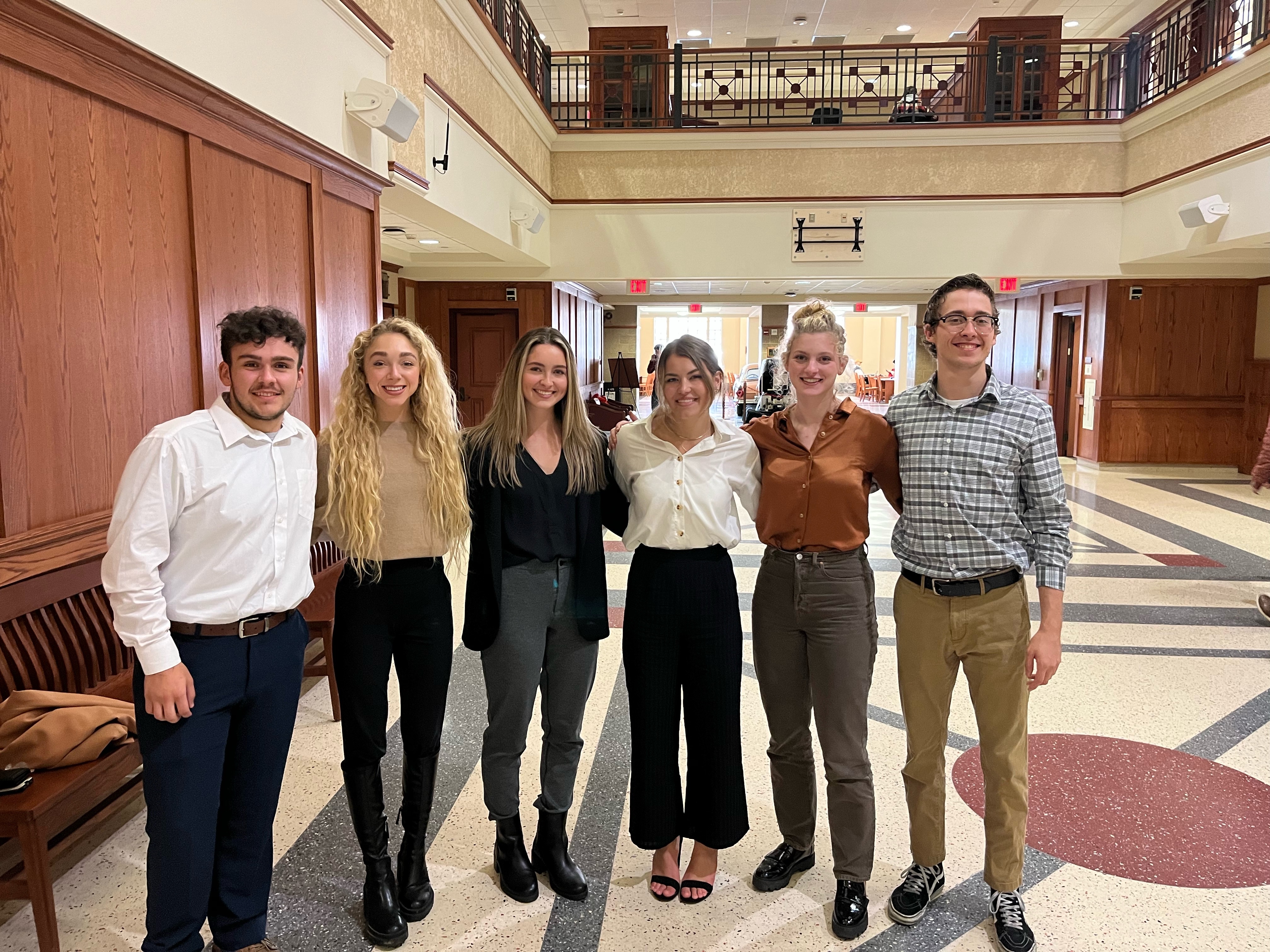The team after preliminary deliverable presentations, left-to-right: Cameron Owens, Grace Kreissler, Margo Amatuzio, Ava Lanczy, Isabella Crane, and Jimmy Barlow