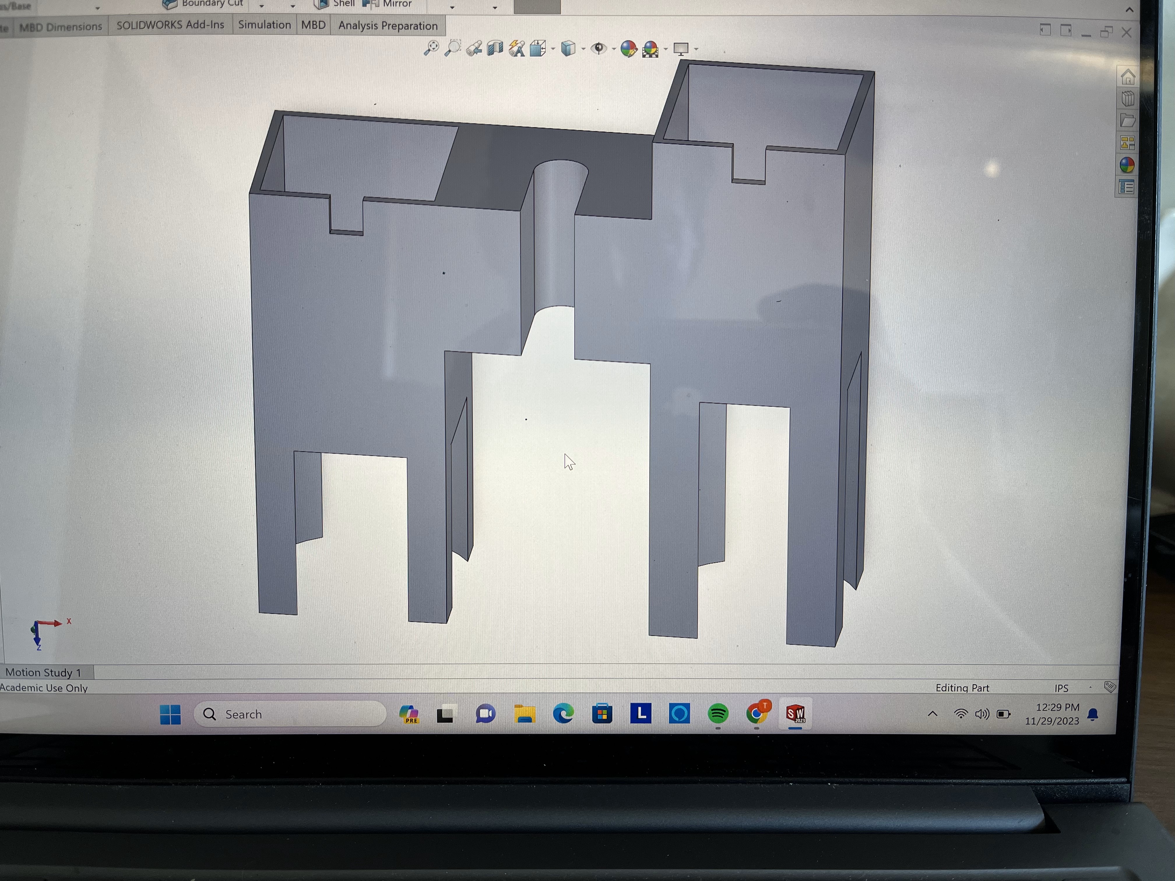 One of the final CAD files for the stepper motor housing unit