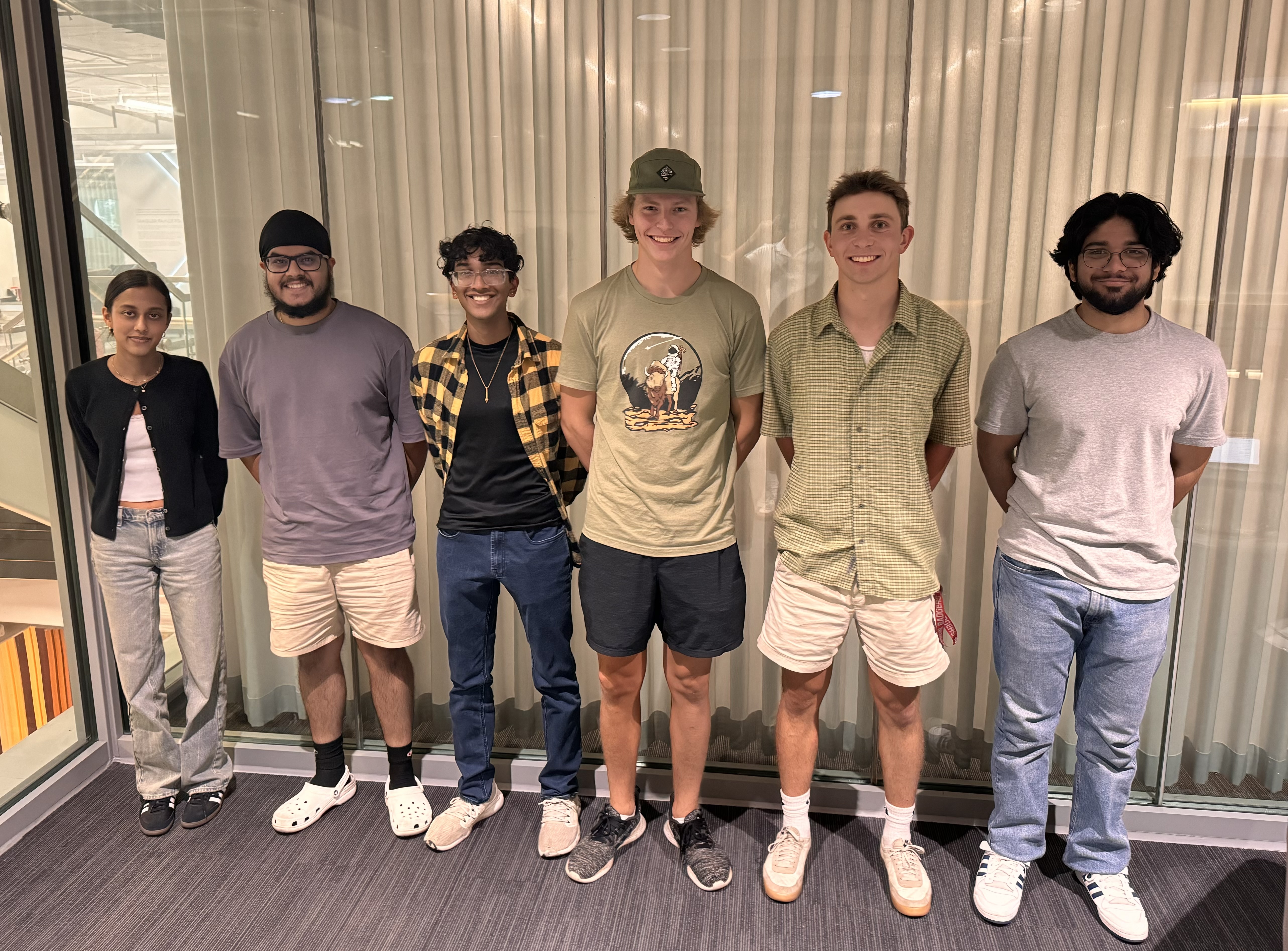 From left to right: Shubhangi Gupta, Baljinder Singh, Rohit Raghunathan, Lucas Cramer, Lance Johnson, and Zakki Mirza