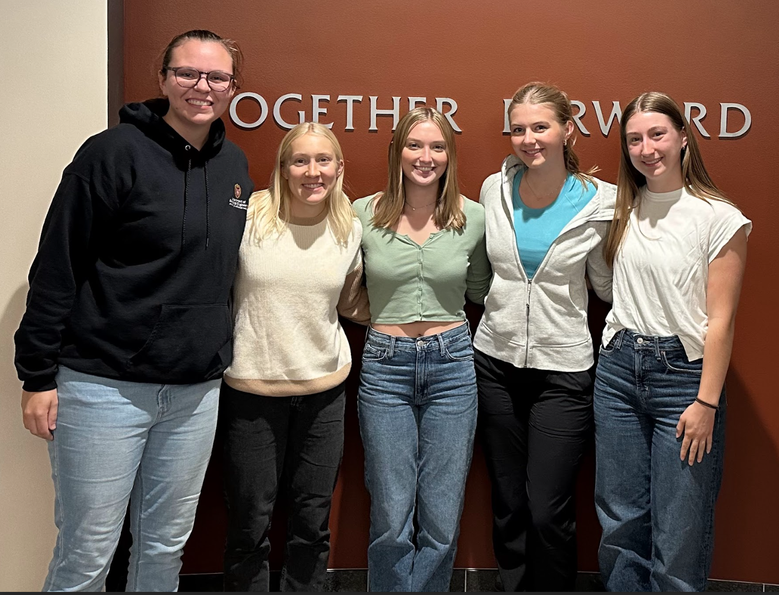 Team photo (left to right): Sierra Loosen, Sara Mlodik, Grace Neuville, Julia Shefchik, Katelynn Johnson