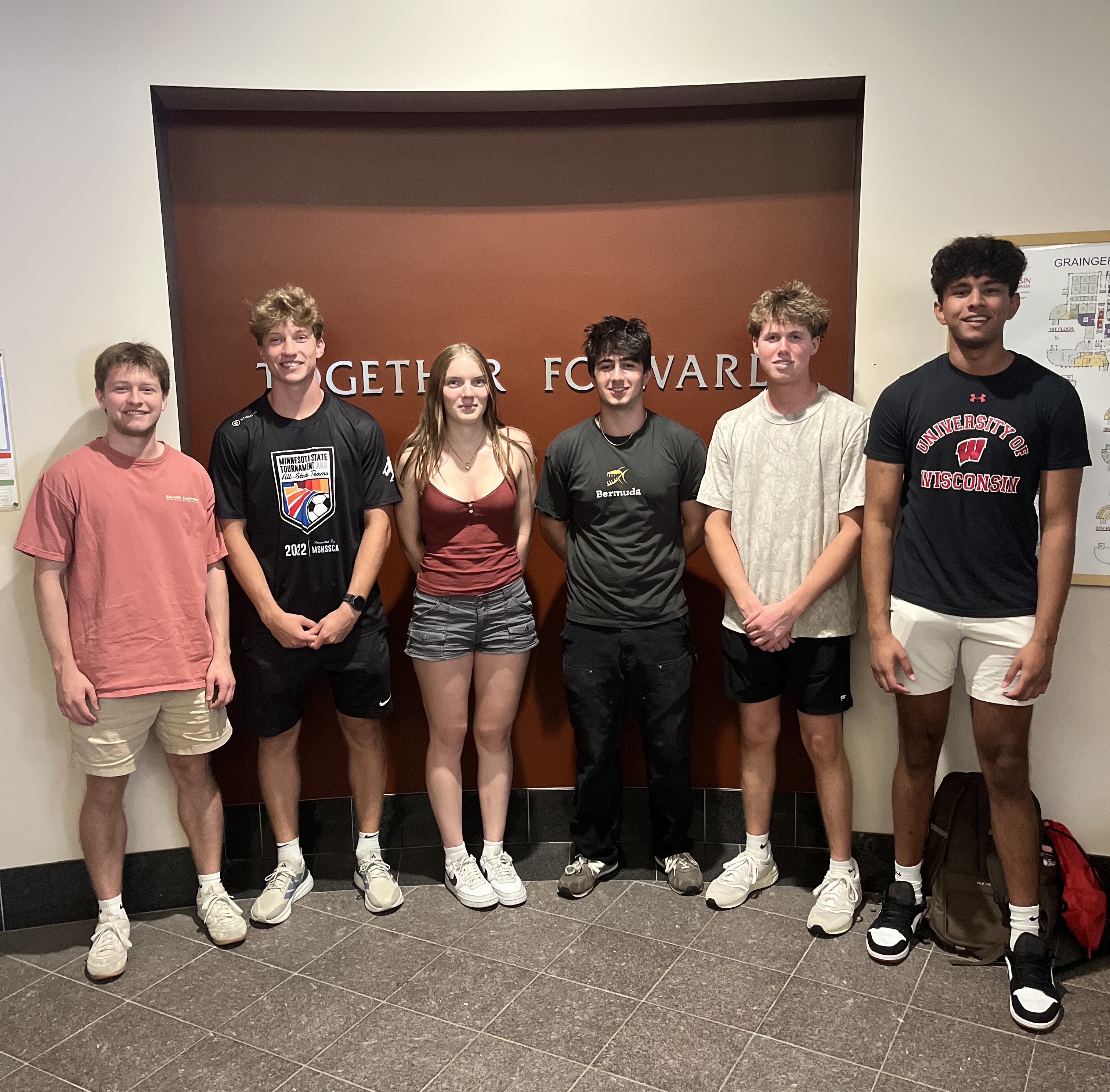 Team photo. Left to right: Matthew Niemuth, Drew Kruse, Natalie Waibel, Jahan Ingraham, Royal Swick, Avinash Ganti.