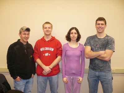 From left to right: Cole Drifka, Adam Pala, Lauren Eichaker, Ben Fleming