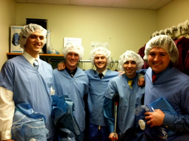 Visiting Berlin Memorial Hospital.  From left to right: Blake Marzella, James Madsen, Justin Cacciatore, Michael Konrath, Bret Olson