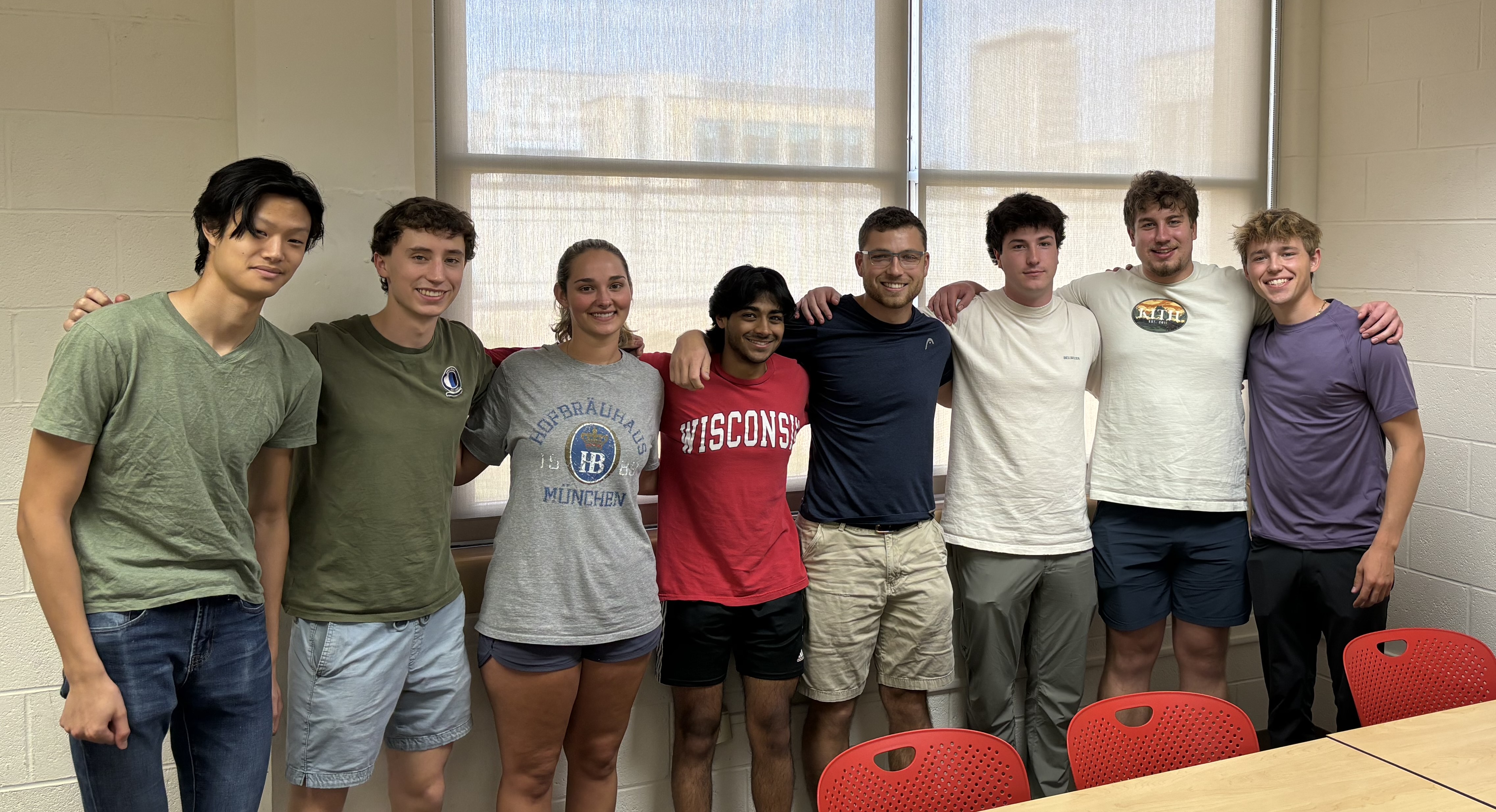 Team photo: Left to right- Ethan, Wynne, Sallie, Niket, Jon, Matt, Alex, Tyler