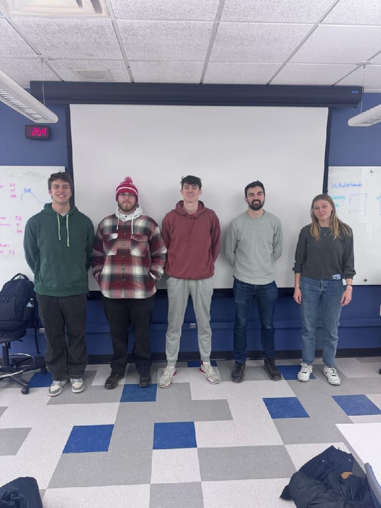 Pictured from left to right: Jacob Parsons, James Waldenberger, Nolan BlomWillis, Owen Kolnik, Eva Schiltz