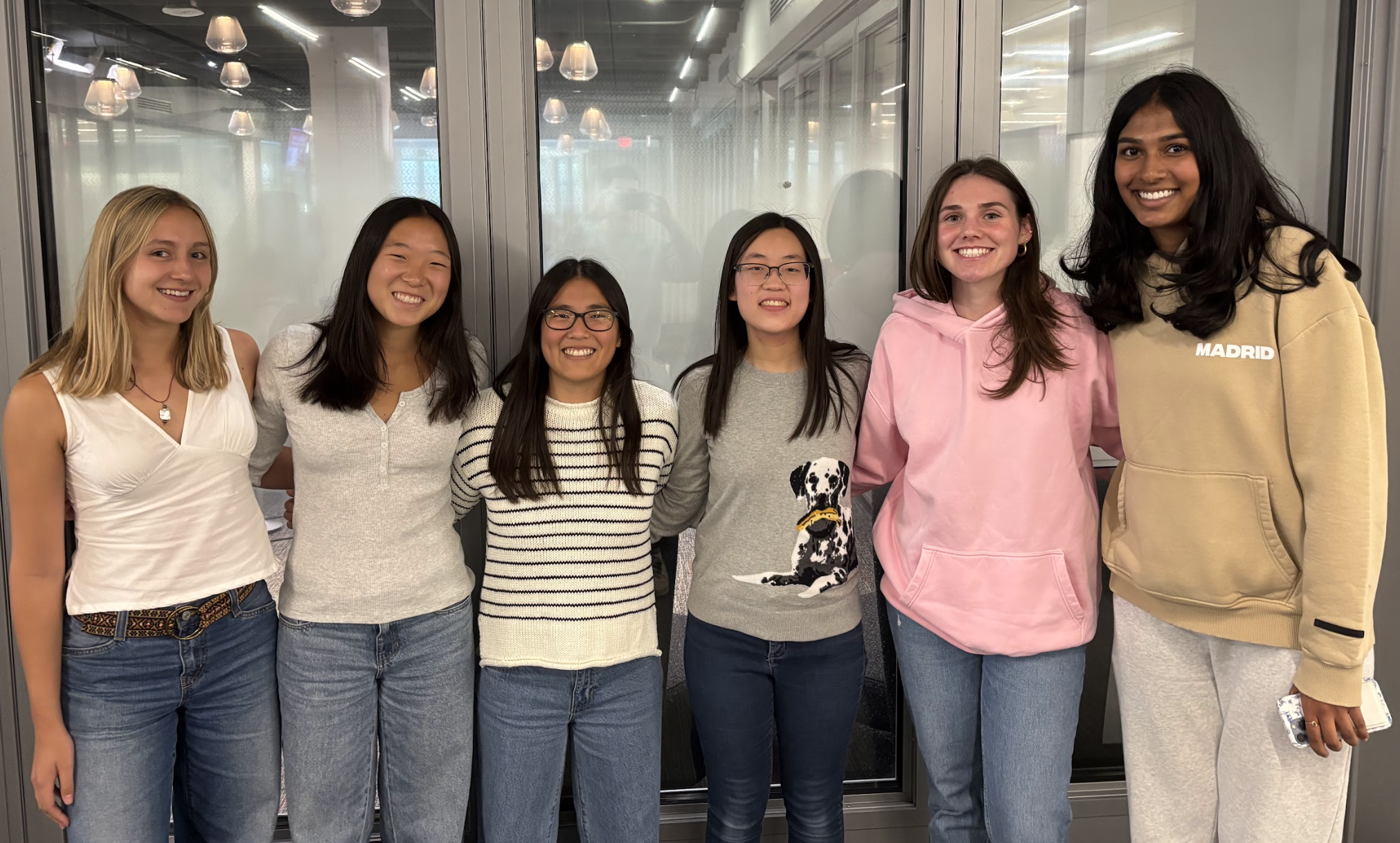 In order from left to right: Lydia Miller, Megan Lee, Caitlin King, Janice Amornthanomchoke, Emma Stroshane, Varenya Vegesna
